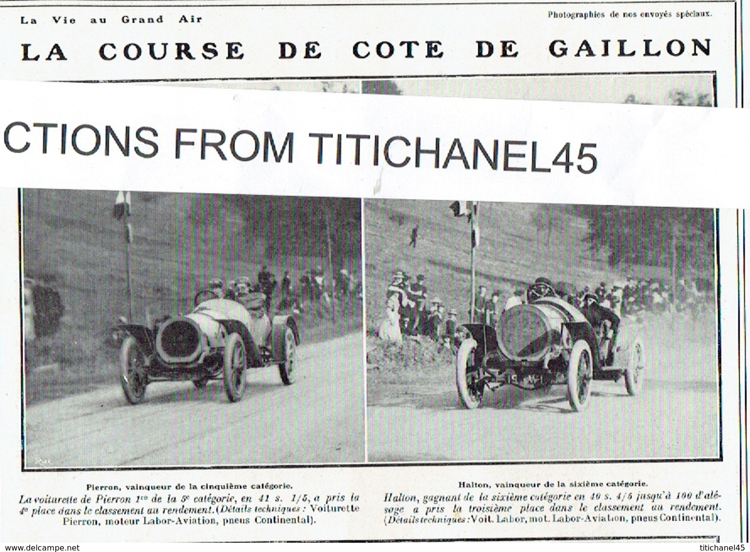 1910 COURSE DE COTE DE GAILLON : PIERRON-LABOR-LE GUI-GOUX-BOILLOT/WYNMALEN/OBSEQUES CHAVEZ/MORANE - 1900 - 1949