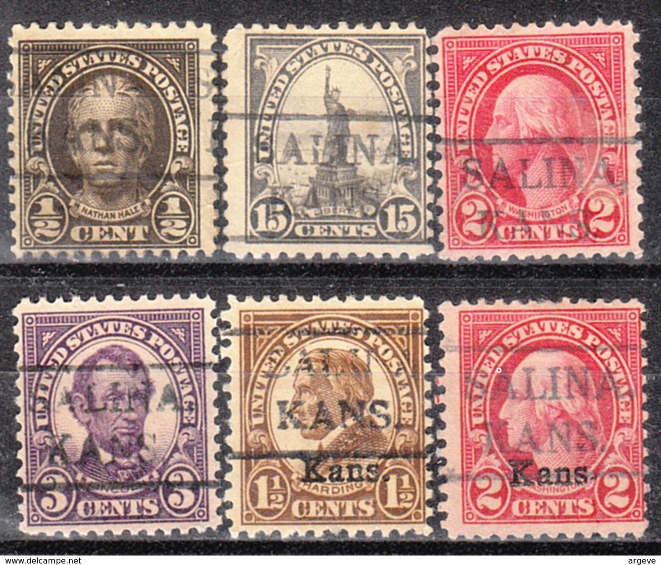 USA Precancel Vorausentwertung Preo, Locals Kansas, Salina 479, 6 Diff. Perf. 2 X 11x11, 4 X 10 1/2, 2 X Overprint Kans. - Vorausentwertungen