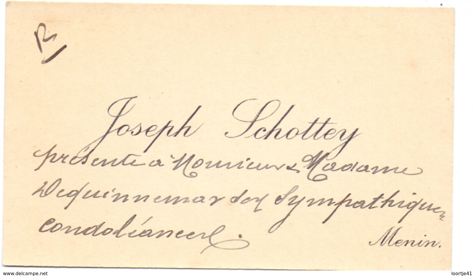 Visitekaartje - Carte Visite - Joseph Schottey - Menin Menen - Cartes De Visite