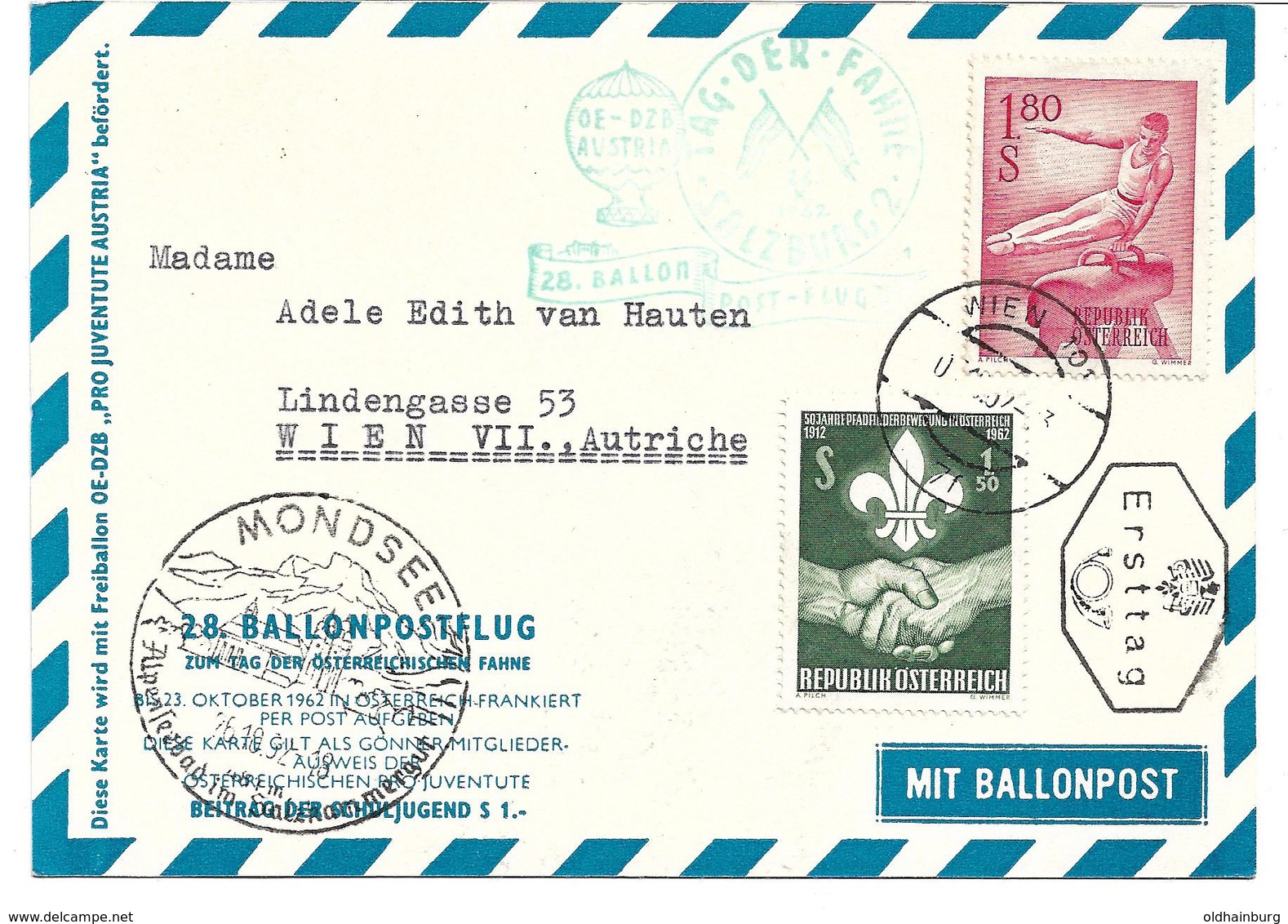 1671g: AK- Heimatbeleg Mondsee, Tag Der Fahne 1962, Zitat Franz Grillparzer - Vöcklabruck