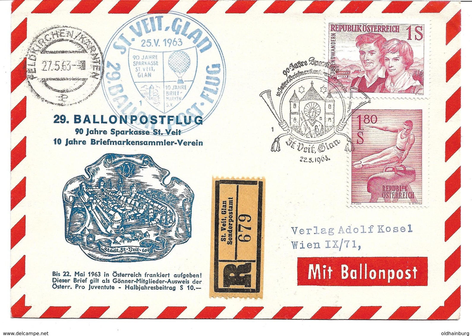 1671c: Heimatbeleg 90 Jahre Sparkasse St. Veit, St. Veit An Der Glan/ Feldkirchen, Reko Aus 1963 - St. Veit An Der Glan