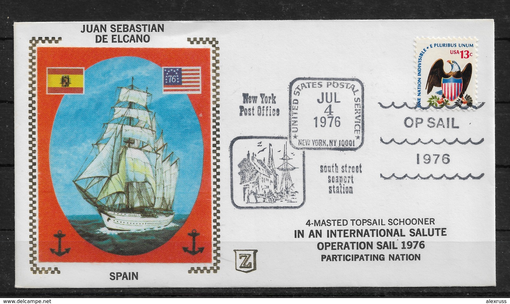 1976 Cachet Cover, Sailing Ships "Juan Sebastian De Elcano" Operation Sail,VF-XF! (RN-8) - Barcos