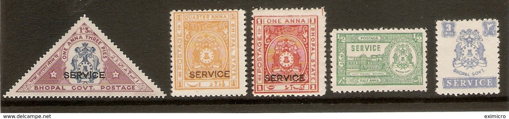 INDIA - BHOPAL 1935 - 1949 OFFICIALS INCLUDING 1938 ¼a YELLOW SG O334 MOUNTED MINT Cat £20 - Bhopal