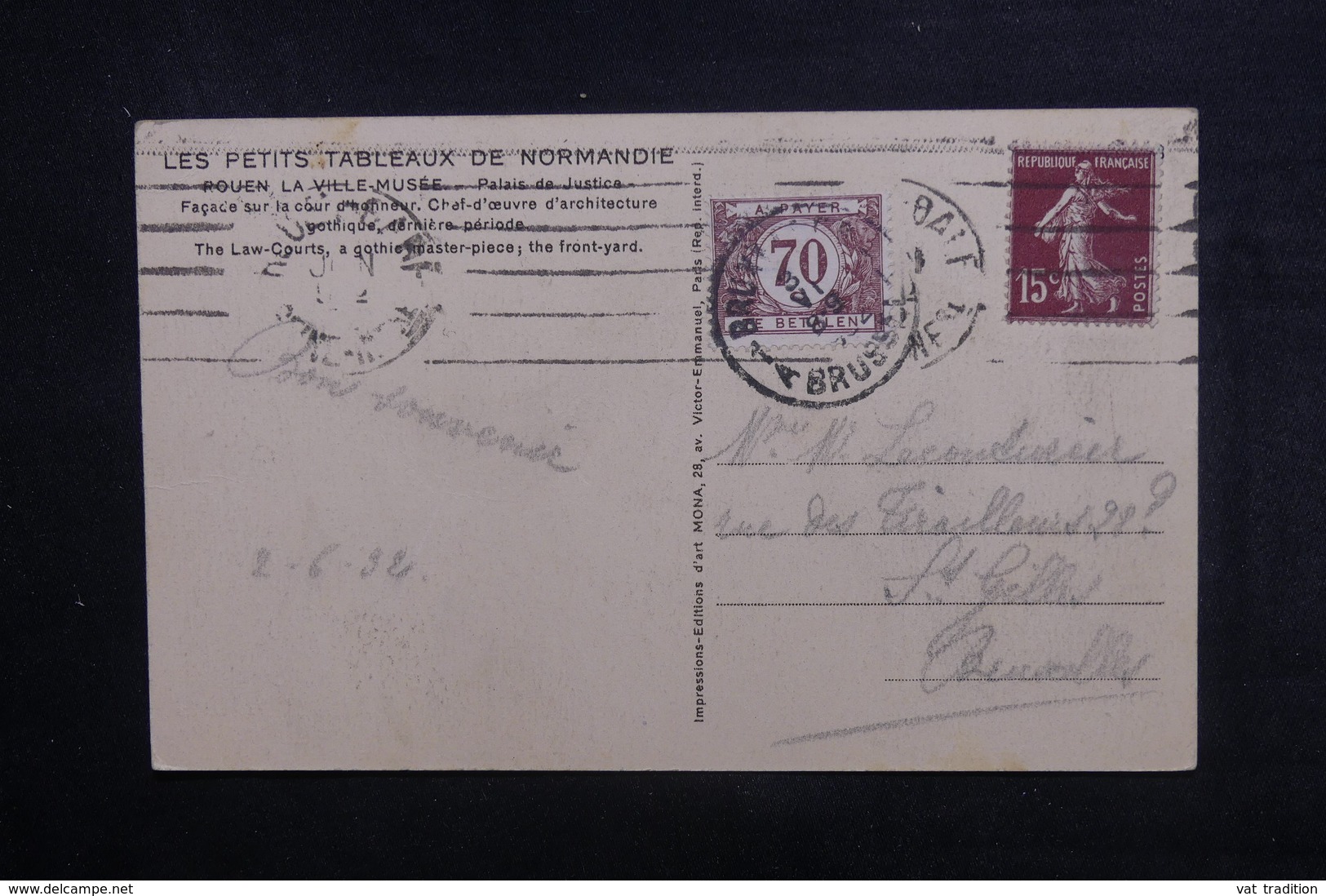 BELGIQUE - Taxe De Bruxelles Sur Carte Postale De France En 1934 - L 38294 - Covers & Documents