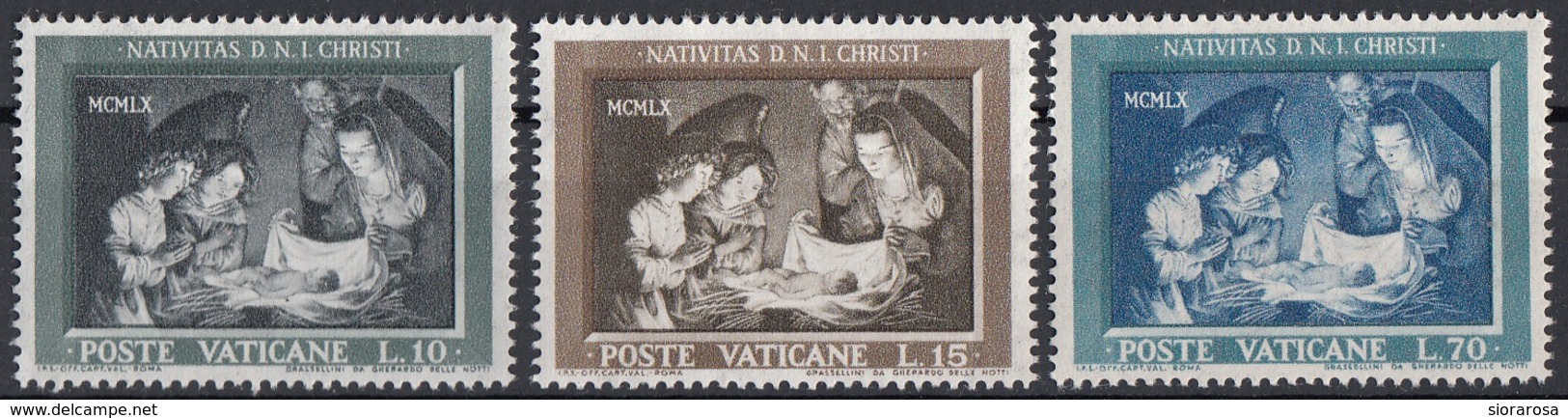 Vaticano 1960 Uf. 292/294 "Natività" - Quadro Dipinto Da Gherardo Delle Notti Full Set MNH Paintings Tableaux - Religione