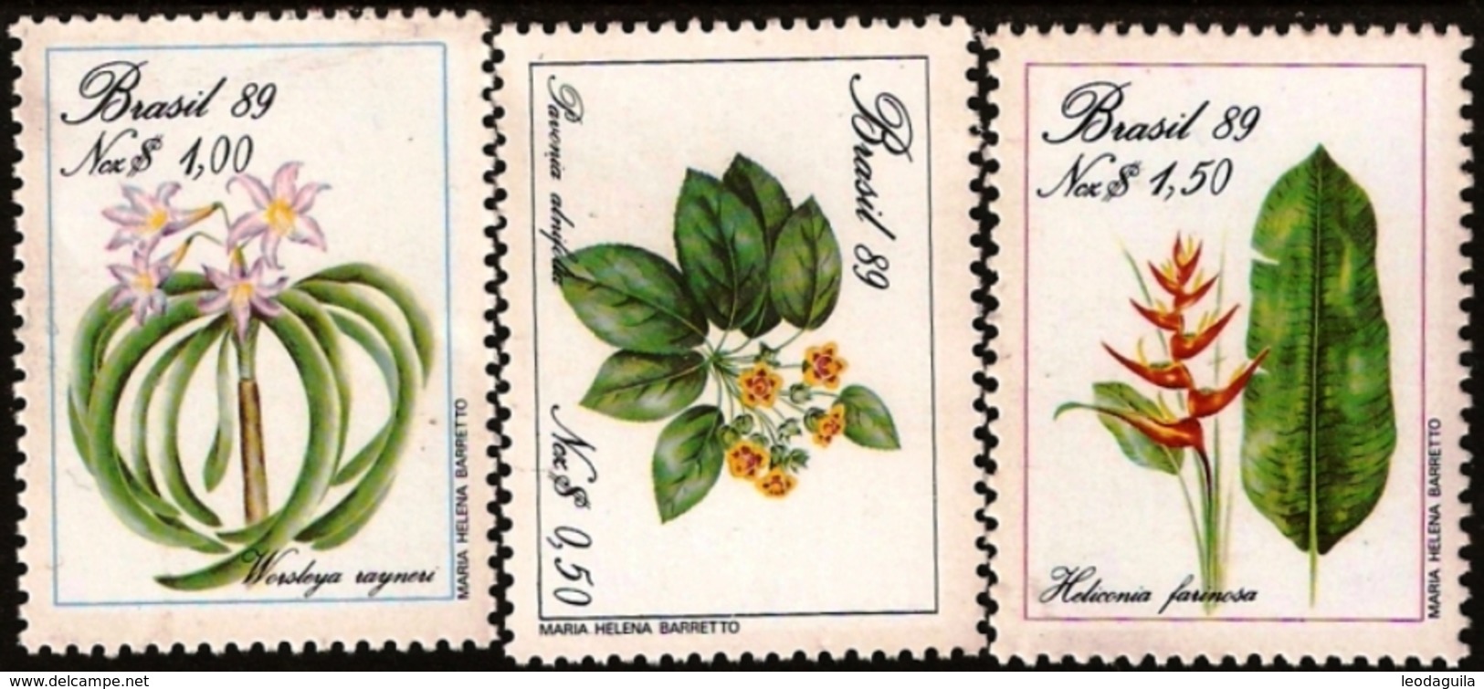 BRAZIL #2168-70 - PRESERVATION OF THE BRAZILIAN FLORA -  FLOWERING PLANTS  -  1989 - Unused Stamps