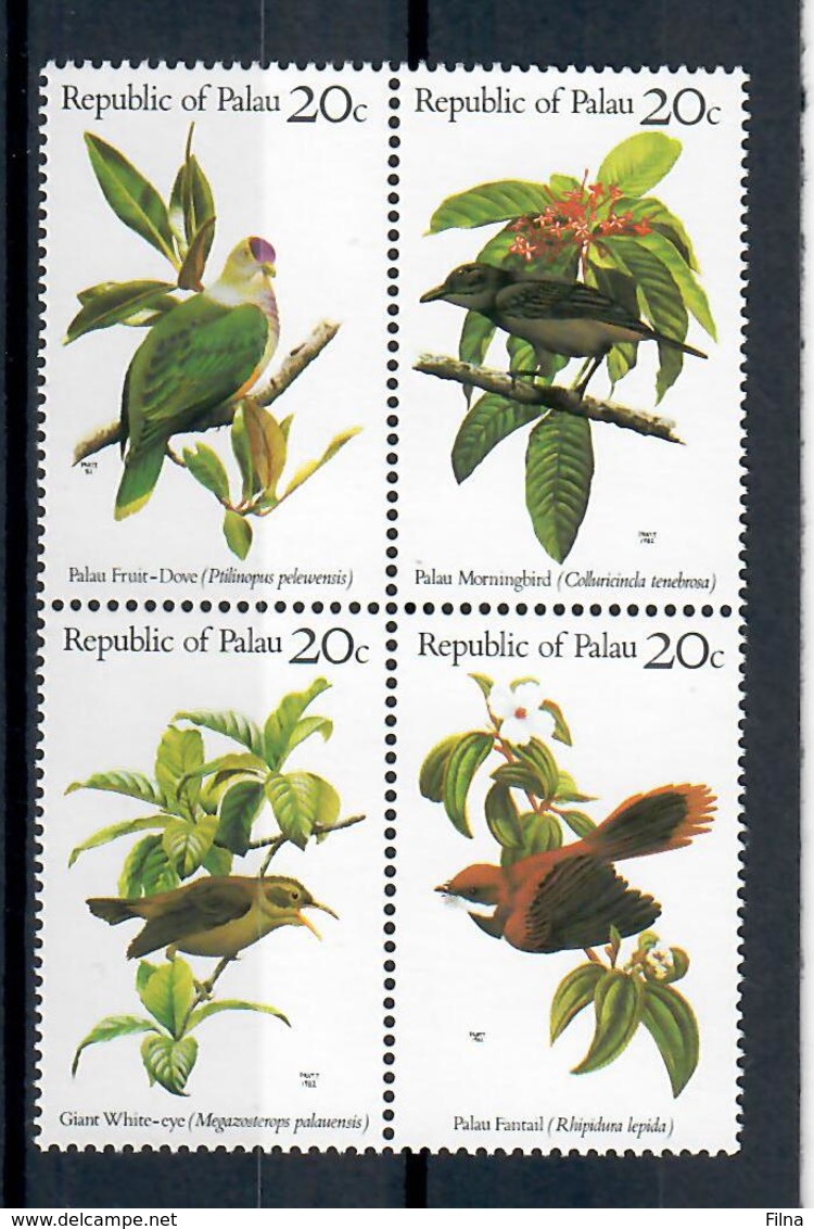 PALAU 1983 - FLORA E FAUNA - UCCELLI - BLOCCO DI 4 - MNH ** - Palau