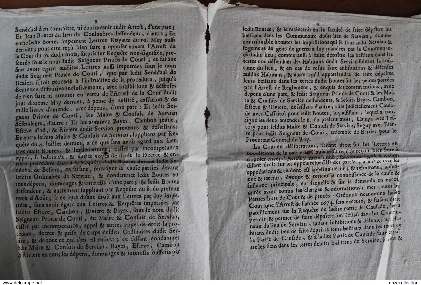 1698  -     ARRÊT  DU  PARLEMENT  DE  TOULOUSE  CONCERNANT  LA  COMMUNE  DE  SERVIAN  (  HERAULT  ) - Documents Historiques