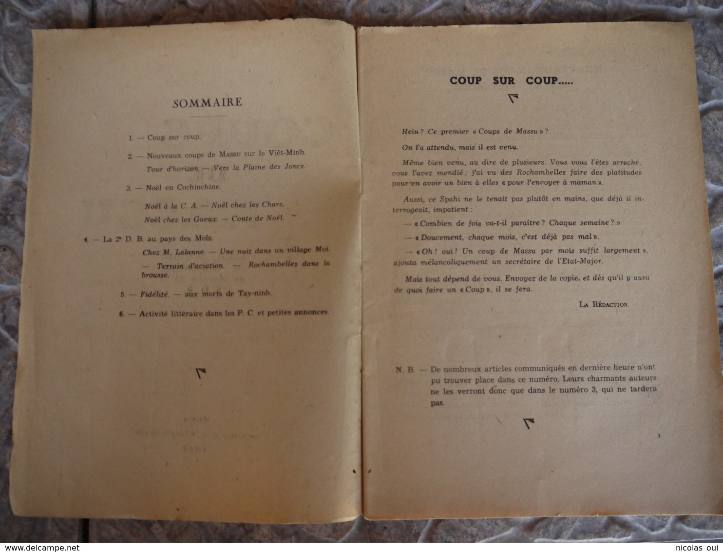 COUPS DE MASSU  N° 2 INDOCHINE BULLETIN DE LIAISON DU GROUPEMENT DE MARCHE  DE LA 2 E D B  D.B   2 ME HANOI 1946 - Histoire