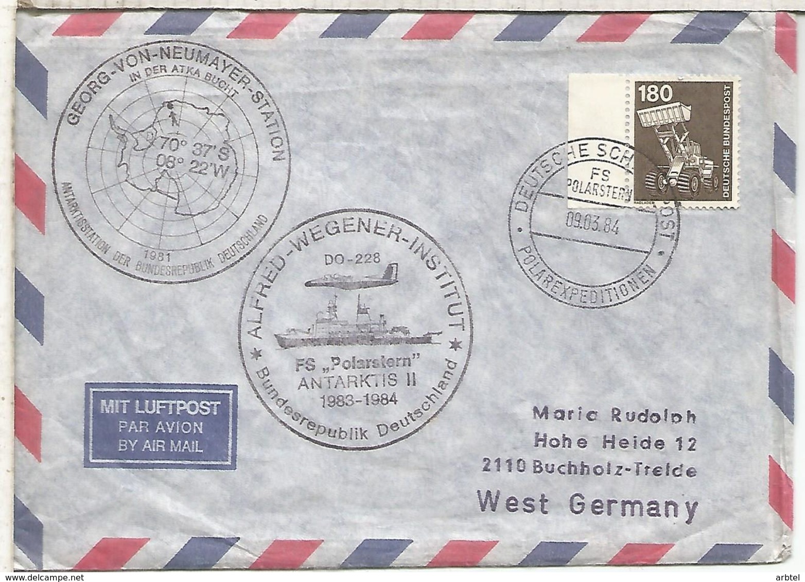 ALEMANIA 1984 ANTARTIDA ANTARCTIC CC DESDE EL BUQUE POLARSTERN MARCA BASE - Estaciones Científicas