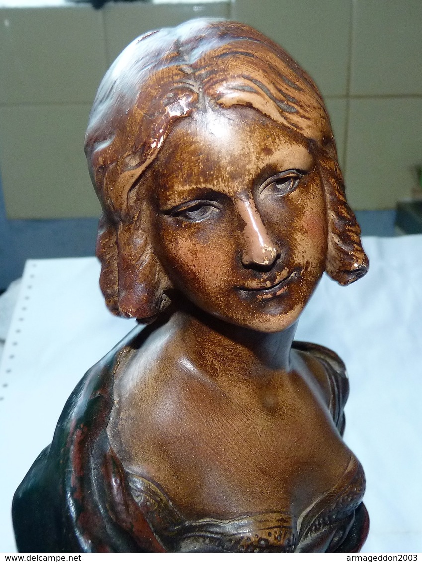 RARE BEAU BUSTE SCULPTURE JEUNE FEMME  EN PLATRE / FADETTE / FRANCE 531 TAMPON - Altri & Non Classificati