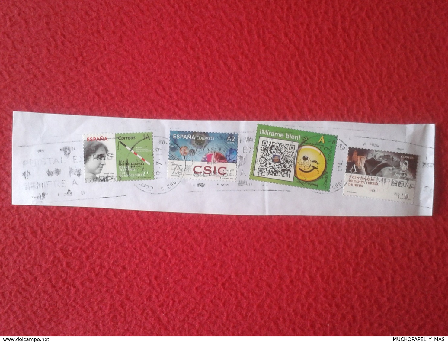 SELLO USADO USED STAMP ESPAÑA SPAIN SELLOS USADOS EN FRAGMENTO DE PAPEL SORDOCEGUERA CSIC EMOTICONOS SANTA TERESA JESÚS. - Usados