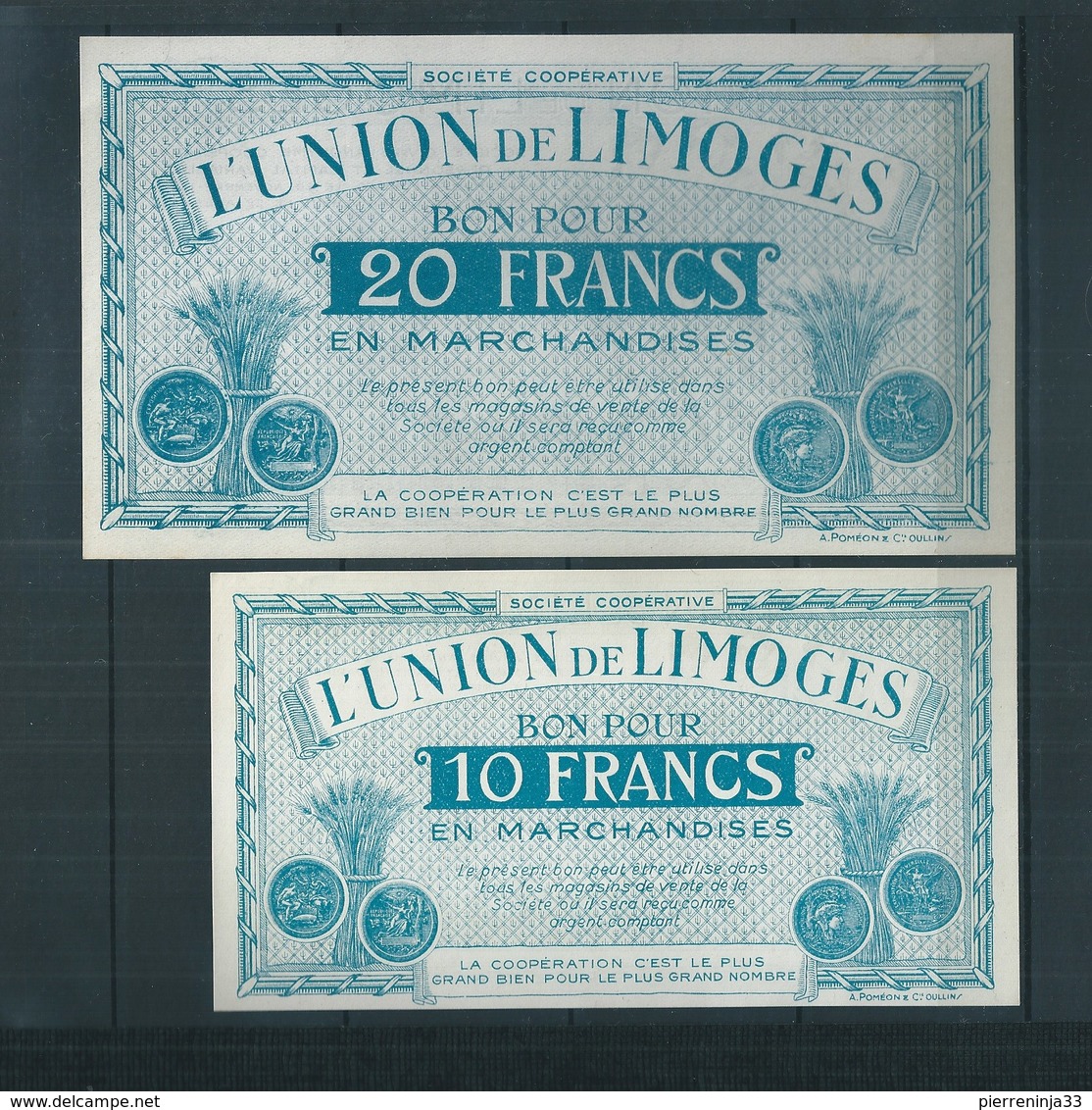 2 Billets Limoges / Bon Pour 10f Et 20f En Marchandises - Notgeld