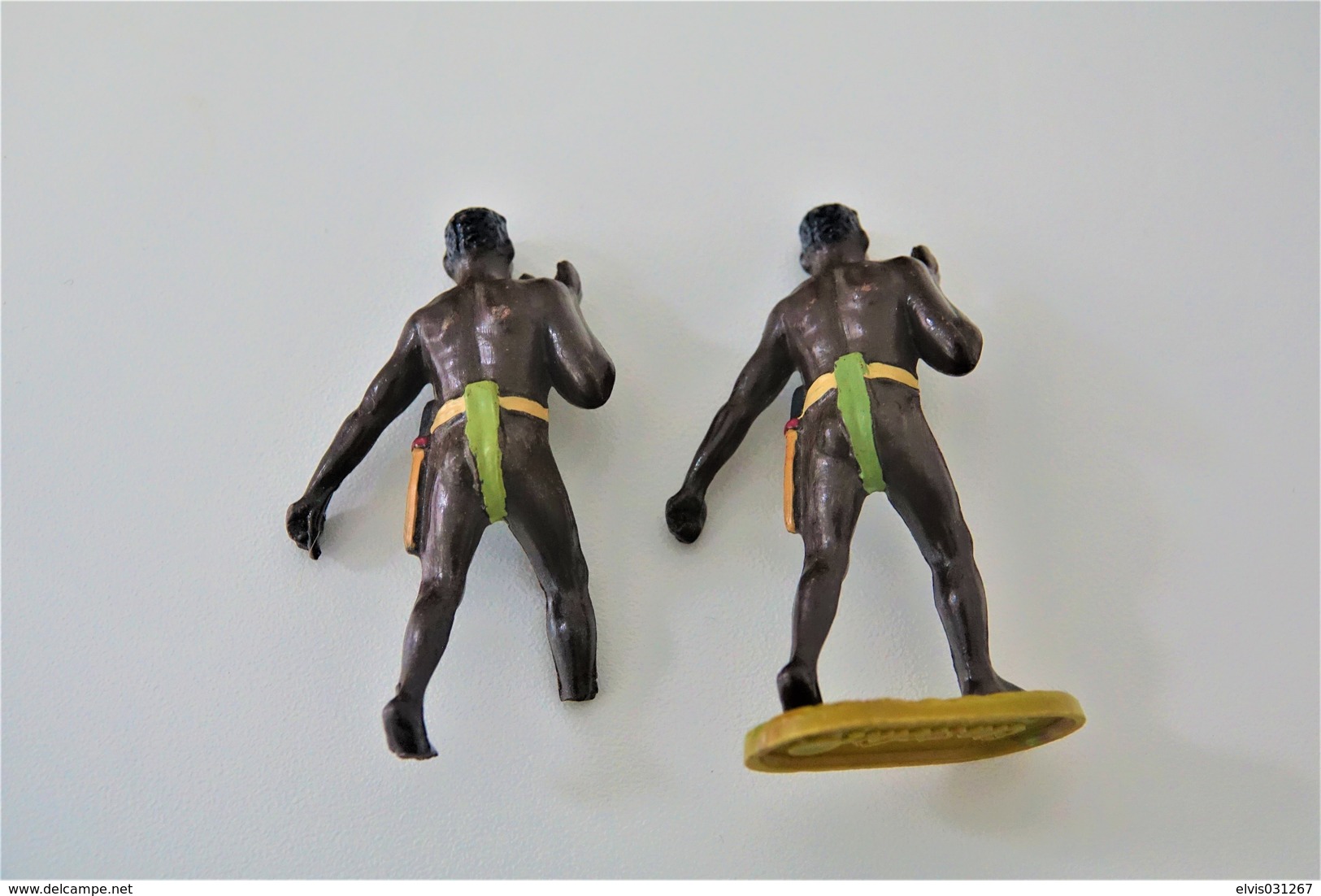 Elastolin, Lineol Hauser, H=70mm, 2 AFRICANS FOOD TRANSPORT, Plastic - Vintage Toy Soldier FOR PARTS OR REPAIR - Figurines