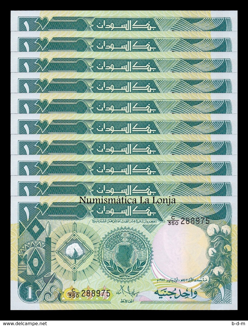 Sudan Lot Bundle 10  Banknotes 1 Pound 1987  Pick 39 SC UNC - Sudan