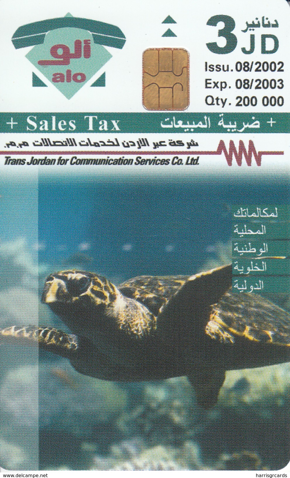 JORDAN - Sea Turtle, Nature In Jordan, 08/02, Sample No CN - Giordania