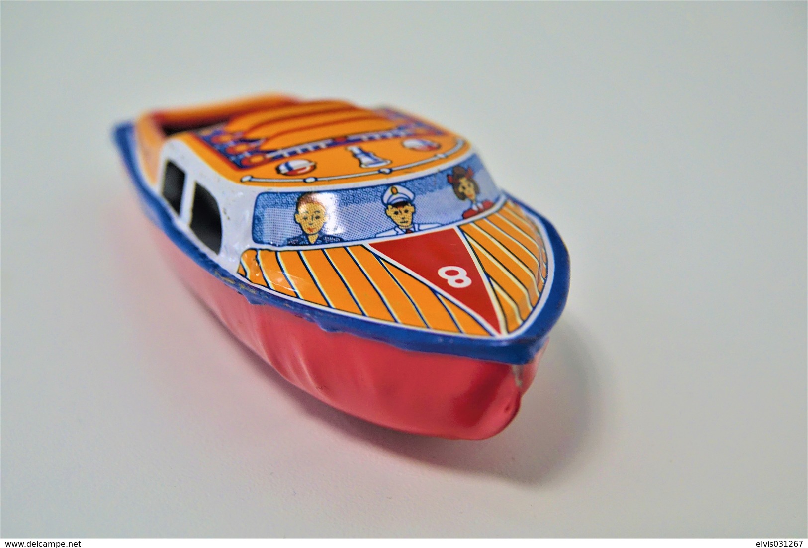 Vintage TIN TOY BOAT : Maker AT - SEA QUEEN POP POP BOAT - 13.5cm - JAPAN - 1960 - Friction - Collectors Et Insolites - Toutes Marques