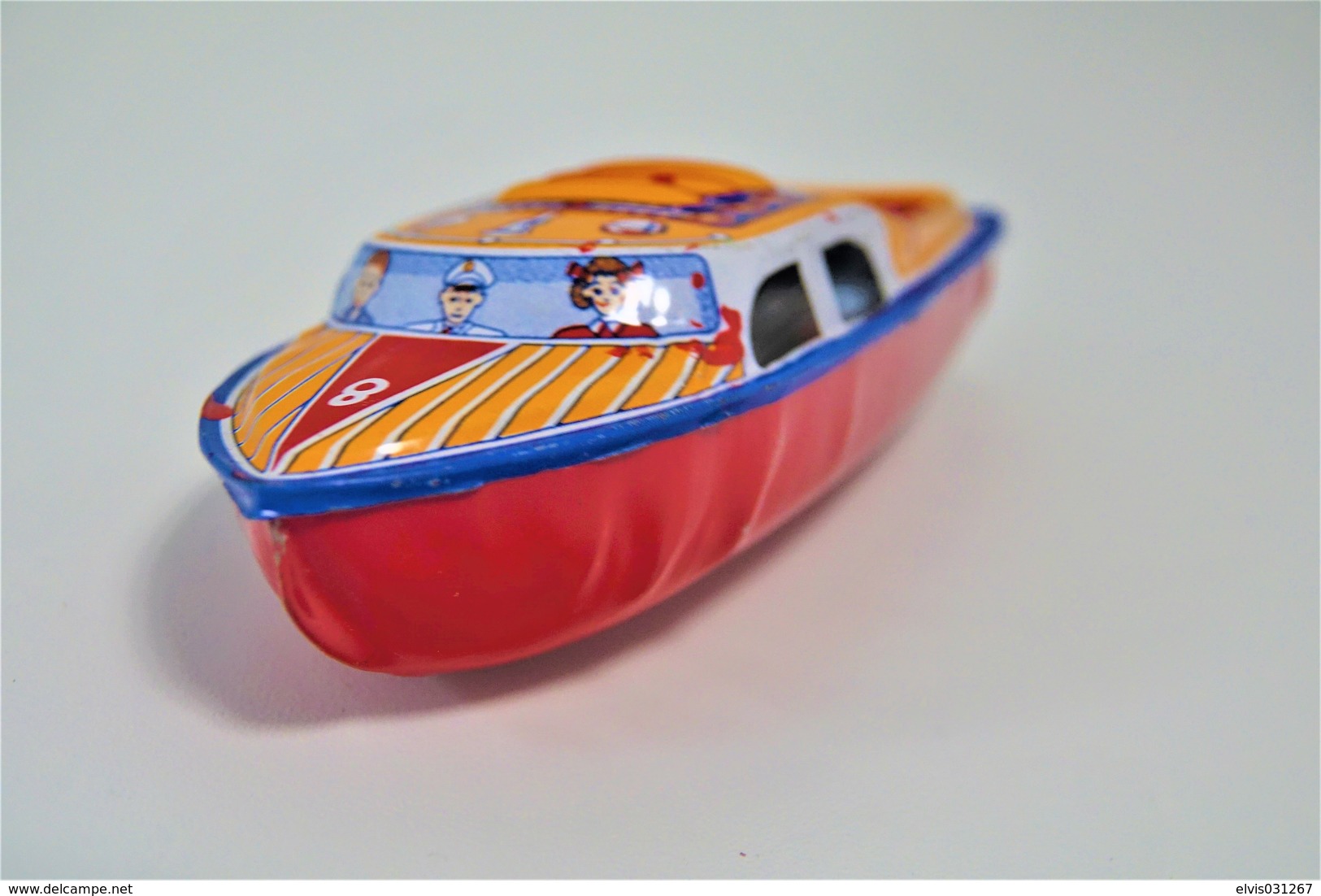 Vintage TIN TOY BOAT : Maker AT - SEA QUEEN POP POP BOAT - 13.5cm - JAPAN - 1960 - Friction - Collectors Et Insolites - Toutes Marques