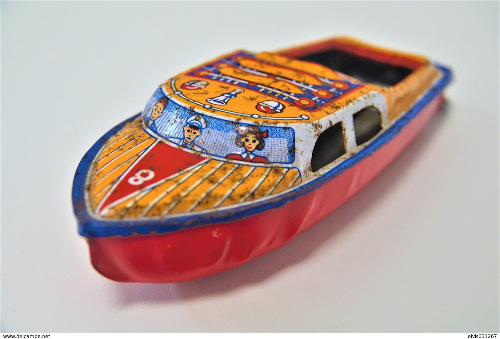 Vintage TIN TOY BOAT : Maker AT - SEA QUEEN POP POP BOAT - 13.5cm - JAPAN - 1960 - Friction - Collectors E Strani - Tutte Marche