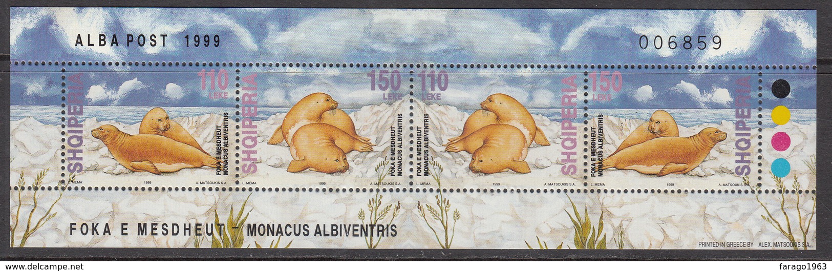 1999 Albania Albanie Seals Mammals  Miniature Sheet Of 4 MNH - Albanie