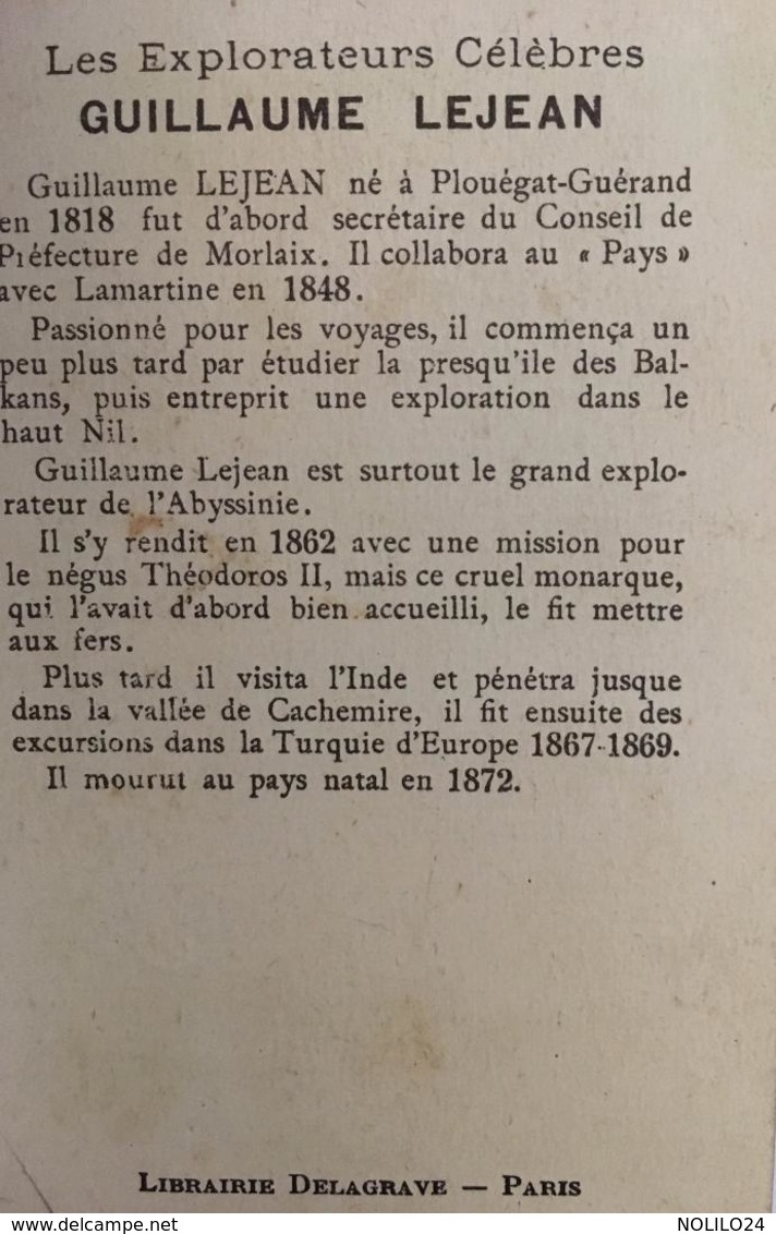 Vignette Série Les Explorateurs Célèbres, Guillaume Lejean, éditions Librairie Delagrave -Paris - Collections