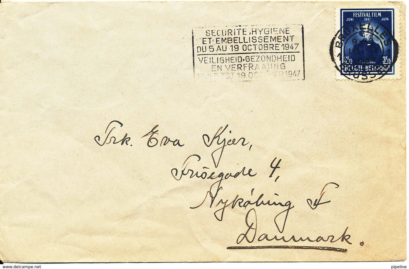 Belgium Cover Sent To Denmark Bruxelles 10-10-1947 Single Franked - Covers & Documents