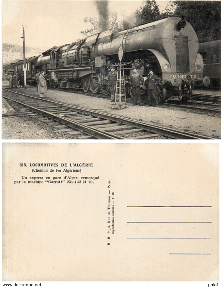 Locomotives De L' Algérie (CDF Algérien) Un Express En Gare D' Alger - Machine "Garratt" 231-132 B 10 (115366) - Trains