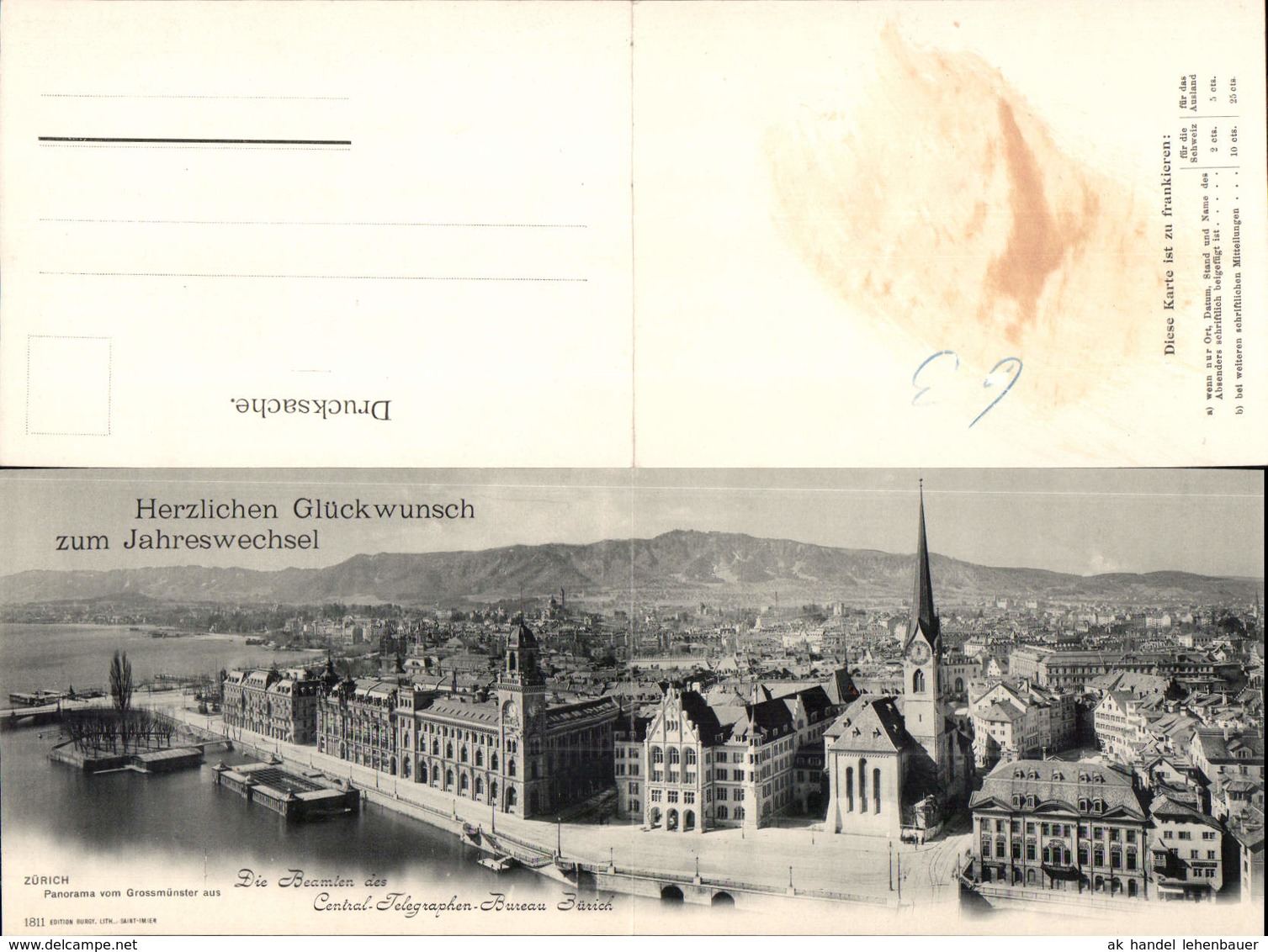 625996,Klapp-AK Postwesen Post Z&uuml;rich Central Telegraphen-Bureau Neujahrskarte 1904 - Sin Clasificación