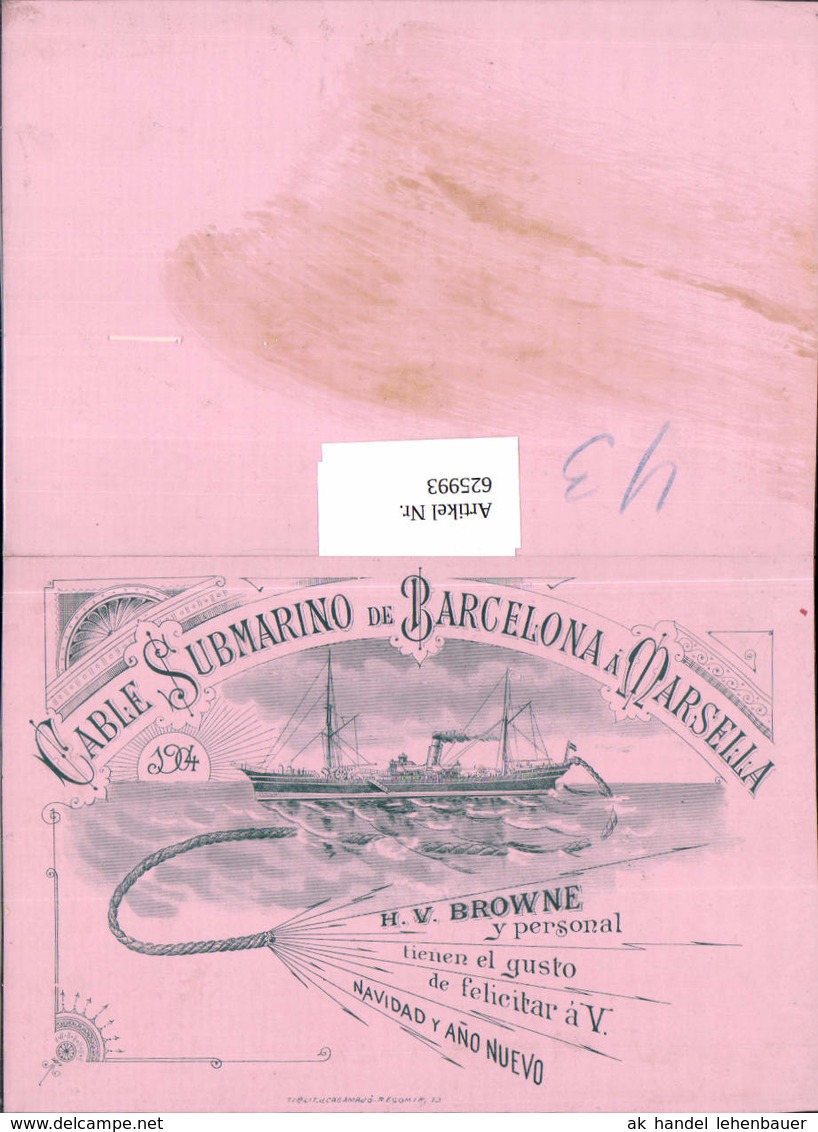 625993,Postwesen Cable Submarino De Barcelona A Marsella Schiff 1904 Telegrafen Unter - Ohne Zuordnung