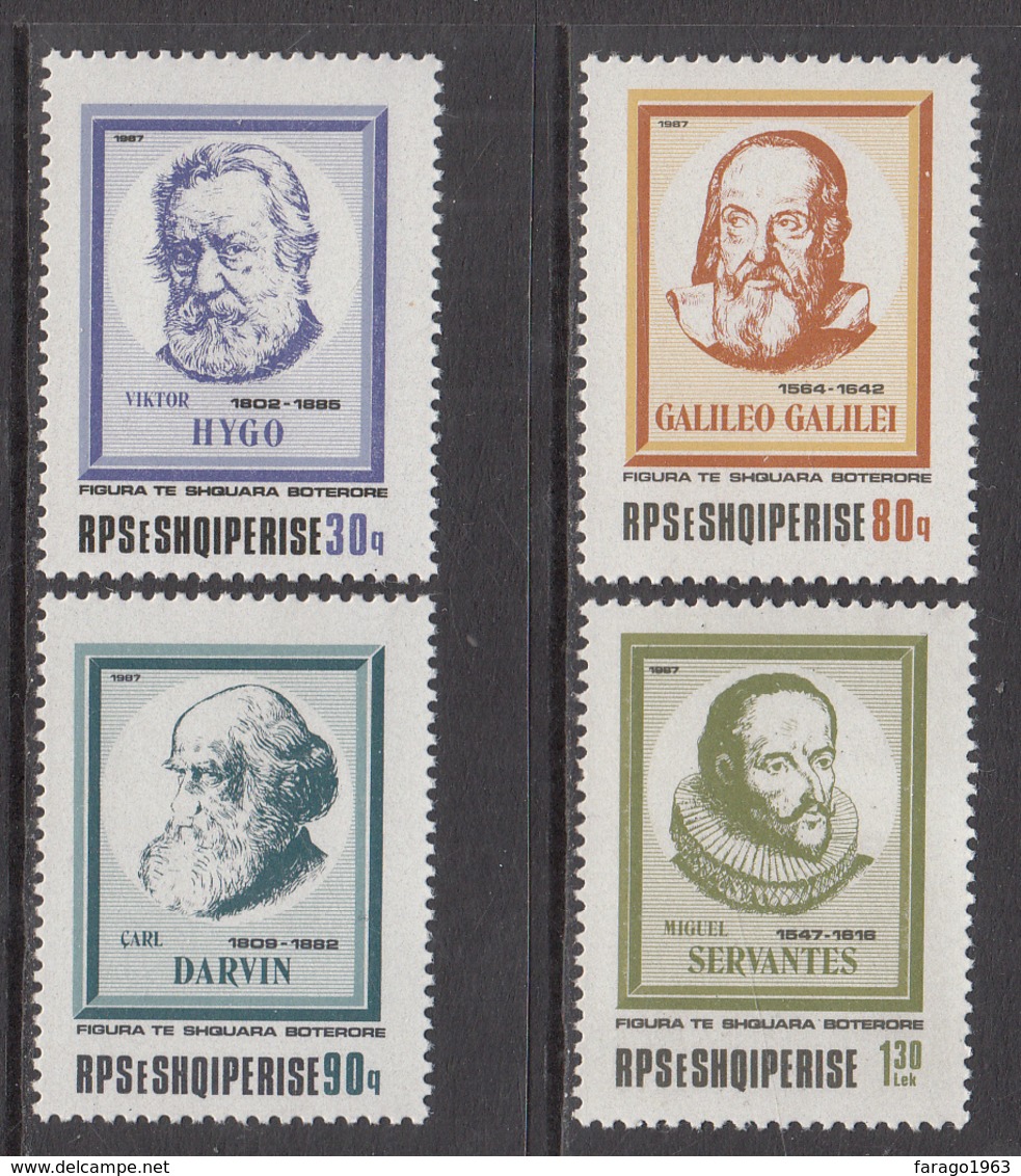 1986 Albania Albanie Famous Men Science Darwin Gallileo Literature Hugo Cervantes Complete Set Of 4  MNH - Albania