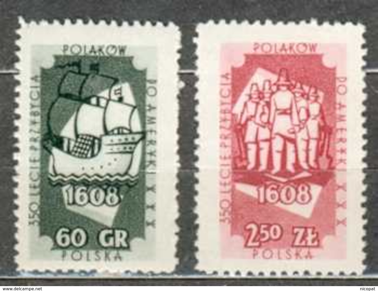 POLAND MNH ** 944-945 ANNIVERSAIRE EMIGRATION AUX ETATS UNIS. BATEAU. CARAVELLE - Ungebraucht