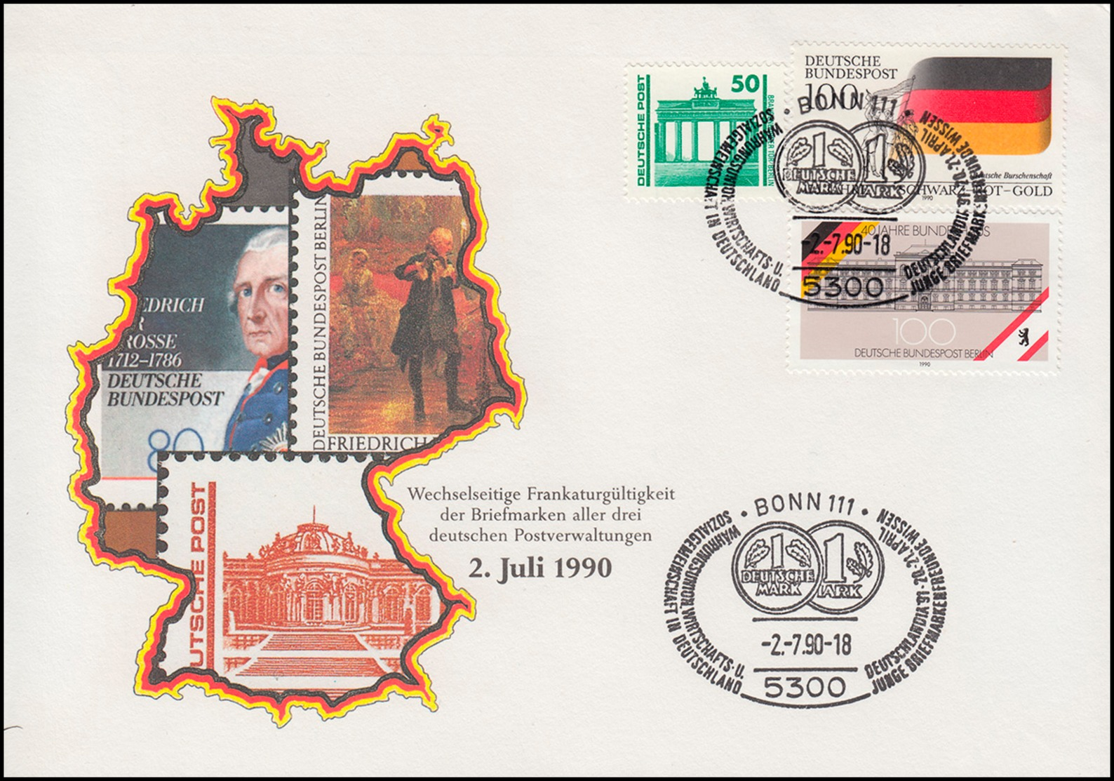 3346 Bauwerke Mit Bund-Berlin-Marken Auf Schmuck-FDC Passender ESSt Bonn 2.7.90 - Other & Unclassified