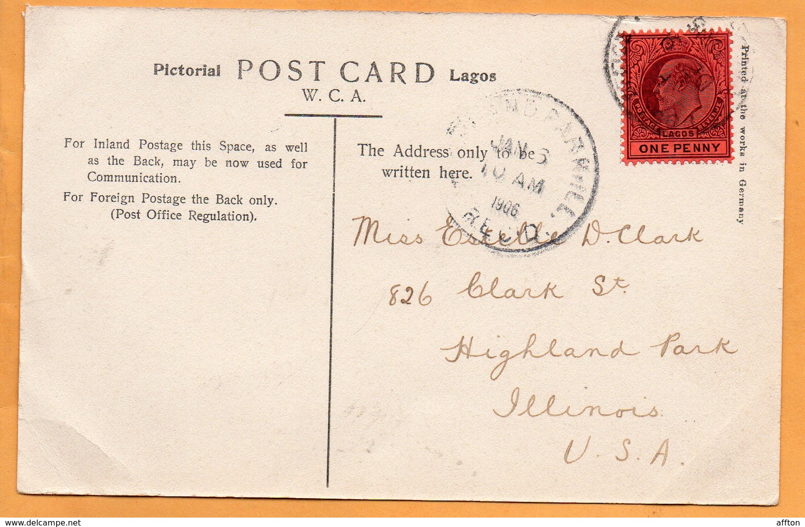 Badagry Lagos Nigeria 1905 Postcard Mailed - Nigeria