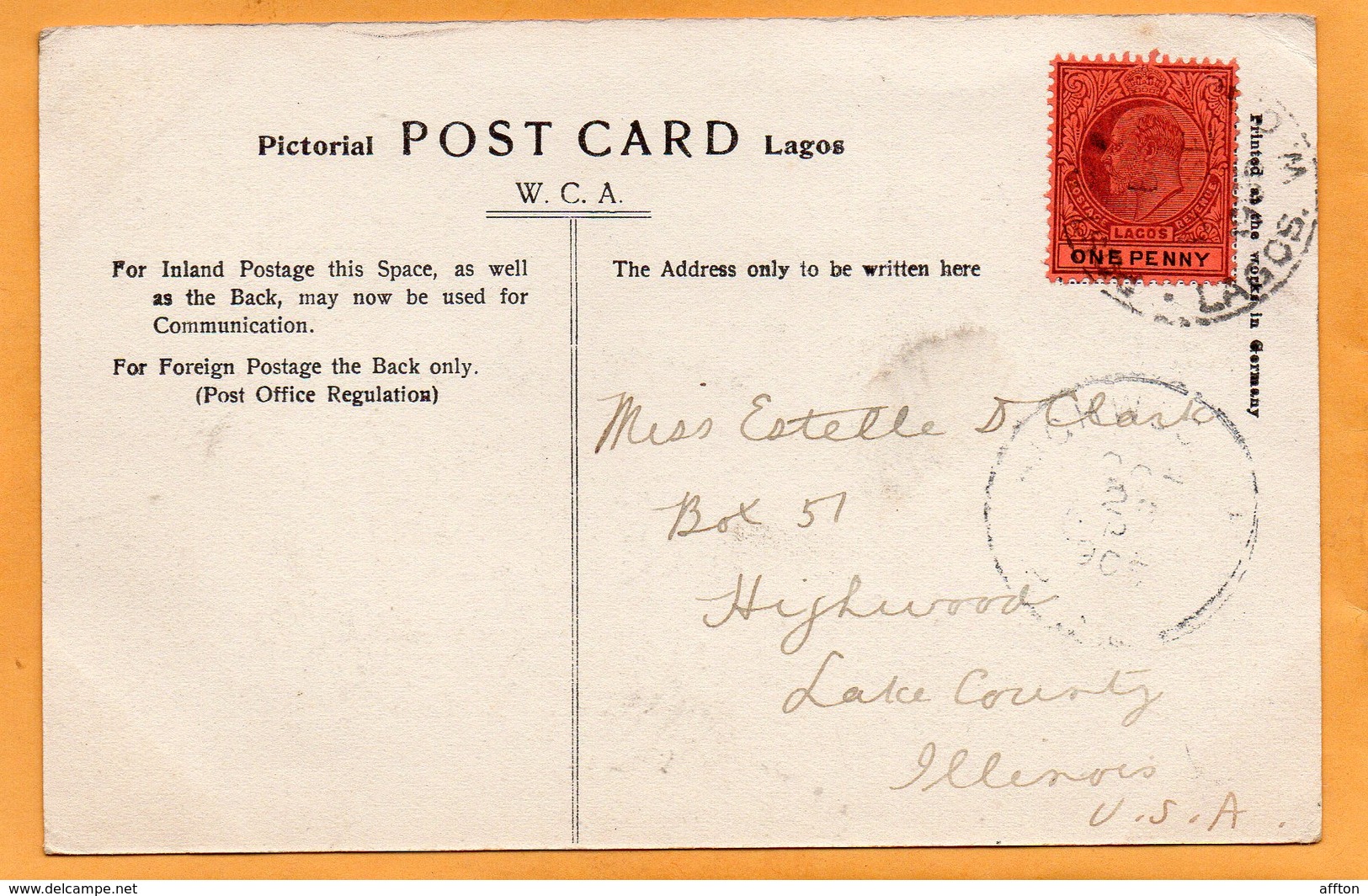 Addah Gold Coast Nigeria 1905 Postcard Mailed - Nigeria