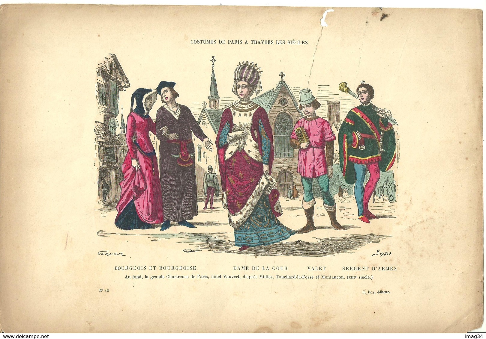Gravure Ancienne Paris XVII ème Costume Dame Cour Noblesse Bourgeois Bourgeoisie Valet Sergent D'armes Militaire Mode - Collections