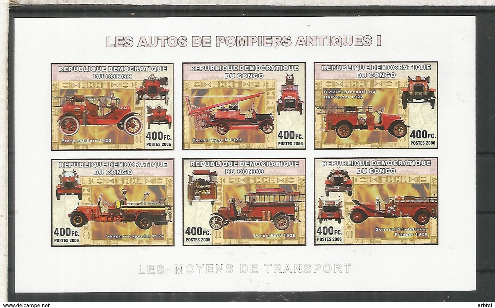 CONGO CAMION DE BOMBEROS FIREMAN POMPIER IMPERFORATE - Pompieri