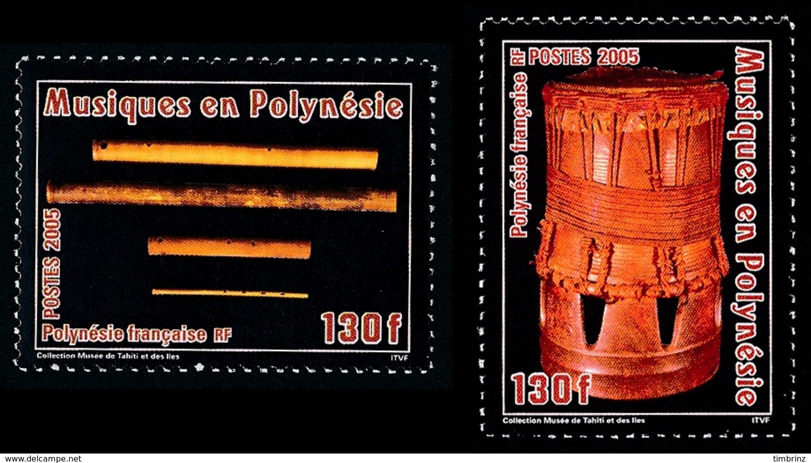 POLYNESIE 2005 - Yv. 752 Et 753 **   Faciale= 2,18 EUR - Musique : Flute Nasale Vivos Et Tambour Pahu  ..Réf.POL24205 - Unused Stamps