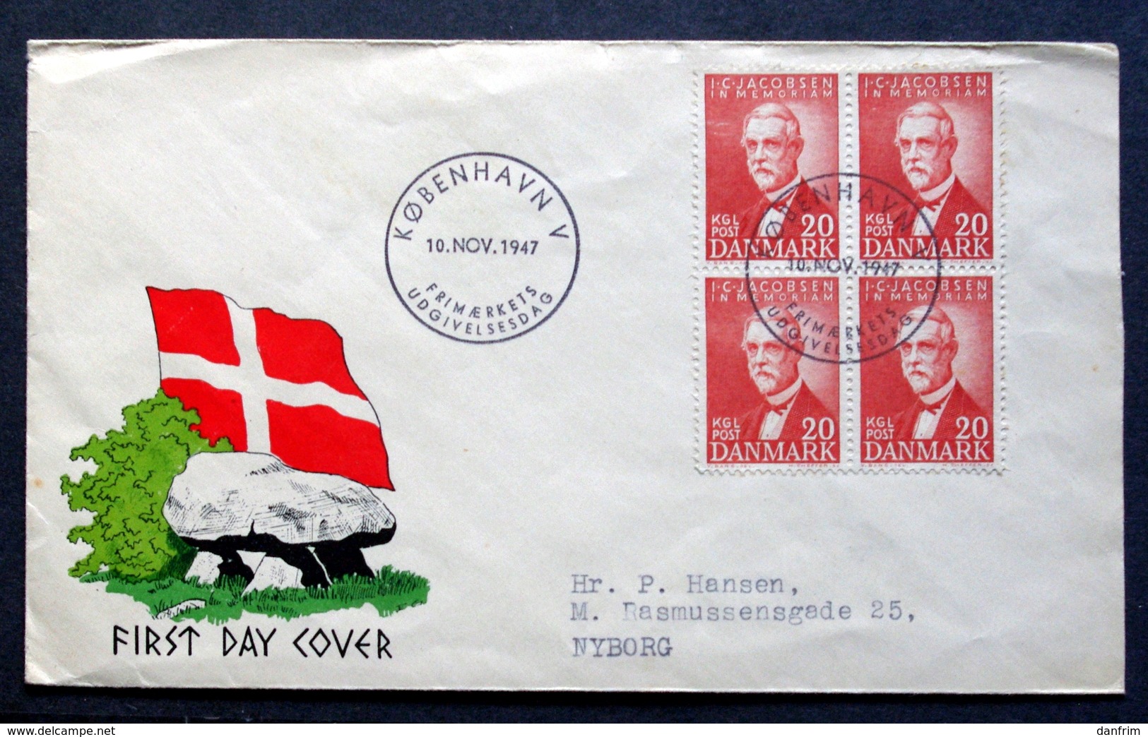 Denmark 1947 I. C. Jacobsen (Carlsberg Brewery Founder) MiNr.301 FDC    ( Lot Ks)  Barrows - FDC