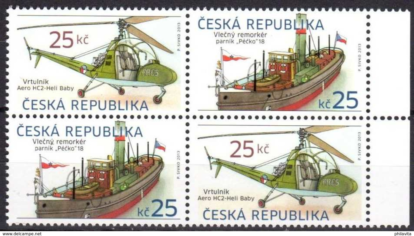 2013 Czech - Old Transport I - Steam Pecko Tugboat /Helicopter Aero HC2 Tet Beche Of 2 Sets- PaperMNH** MI 756/757 TB - Neufs