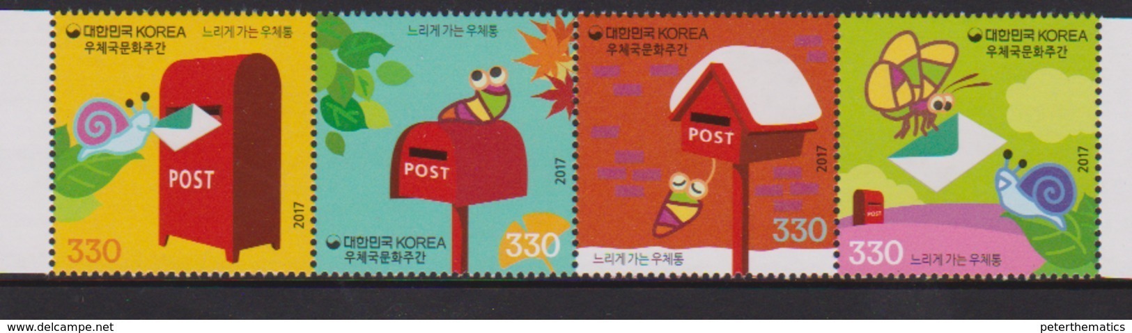 SOUTH KOREA, 2017, MNH, POST CULTURE WEEK, MAILBOXES, SNAILS, BUTTERFLIES,  4v - Posta