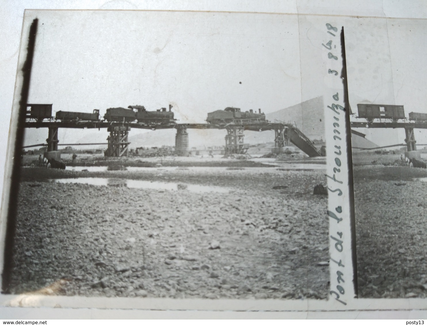 GRÈCE - Guerre 14-18 En  Macédoine - Trains Sur Pont De La Stroumitsa Détruit - Plaque De Verre Stéréo 6x13 - BE - Diapositiva Su Vetro