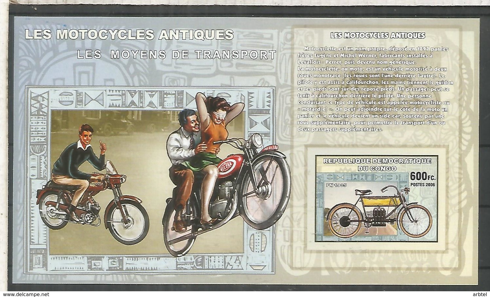 CONGO MOTOCICLETA MOTORCYCLE FN 1905 IMPERFORATE - Motos