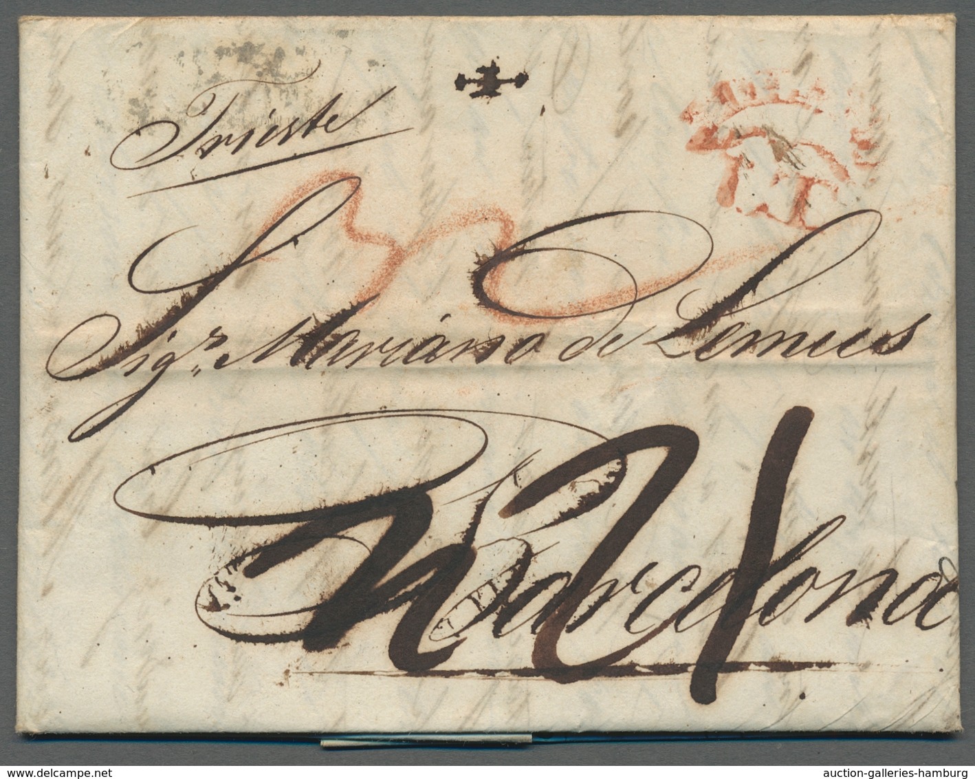 Österreich - Vorphilatelie: 1816, Vorphila-Auslands-Brief Von Triest Mit Rotem Transitstempel "MILAN - ...-1850 Prephilately