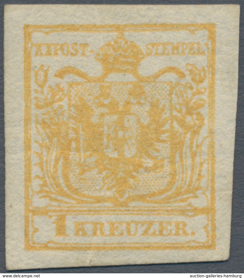 Österreich: 1850, 1 Kreuzer Gelbocker, Handpapier Type III, Allseits überrandig, Ungebraucht Mit Vol - Ongebruikt