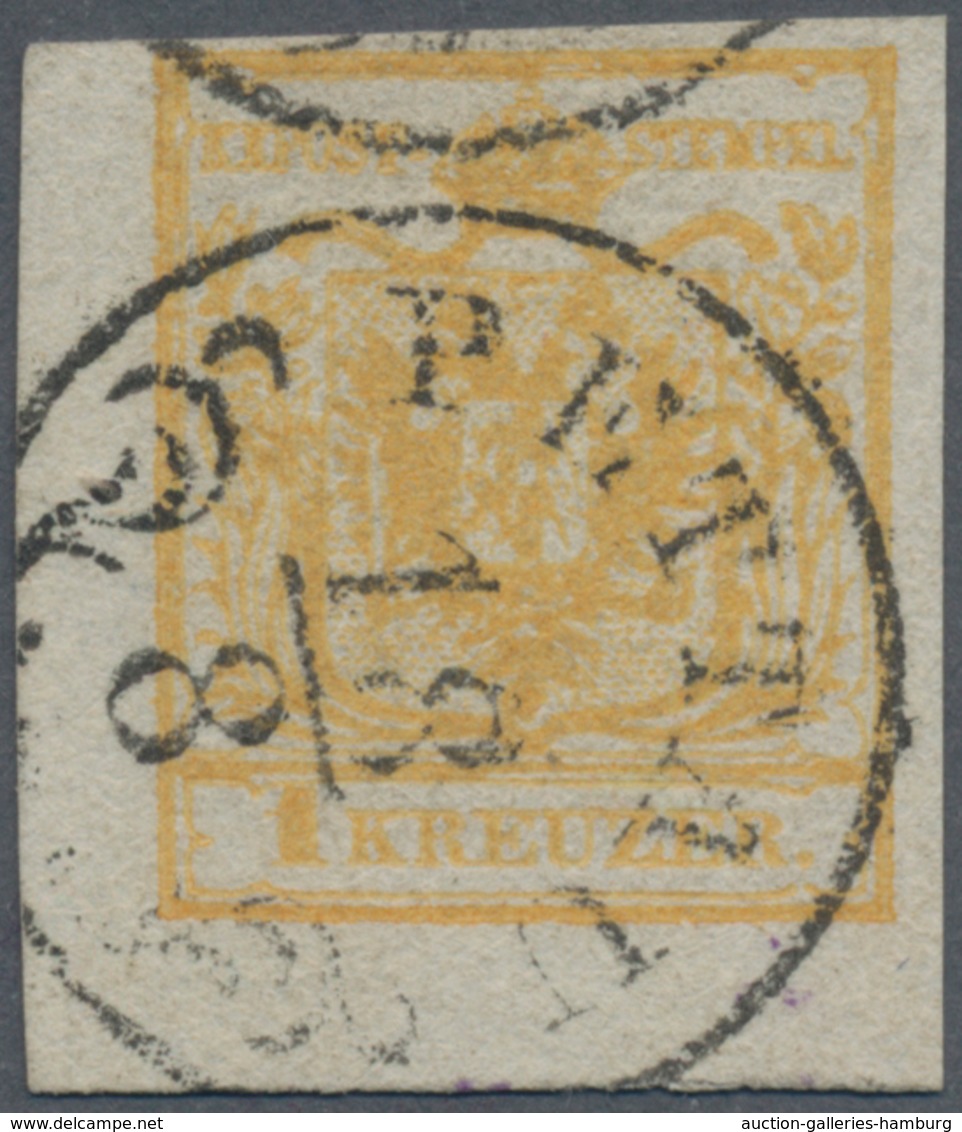 Österreich: 1850, 1 Kreuzer Ockerorange, Handpapier Type III, Kurzes Linkes Unteres Eckrandstück, En - Neufs