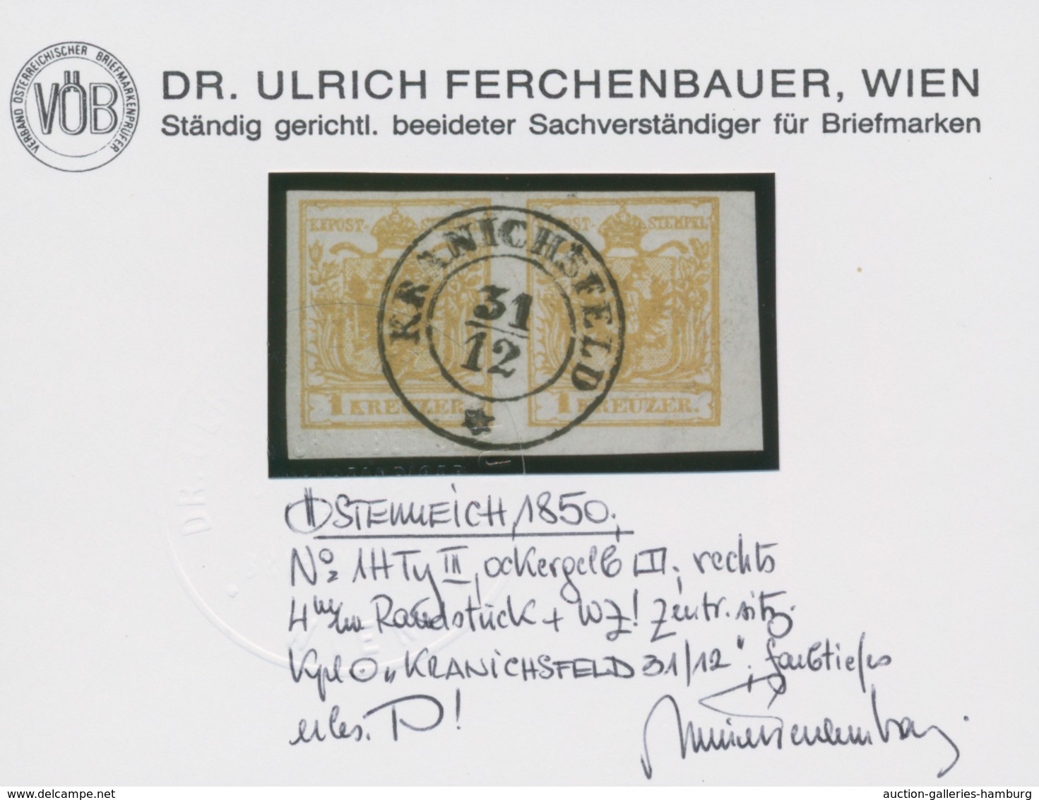 Österreich: 1 Kr. Ockergelb, Type III Auf Handpapier, Waagerechtes Luxus-Paar, Enorm Farbfrisch Und - Nuovi