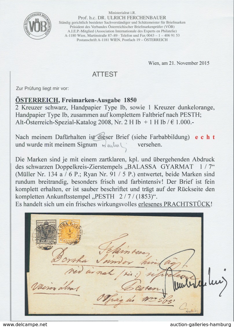 Österreich: 1850, 2 Kr Schwarz Und 1 Kr Dunkelorange, Jeweils Type Ib Auf Handpapier, Im Paar Gekleb - Nuevos