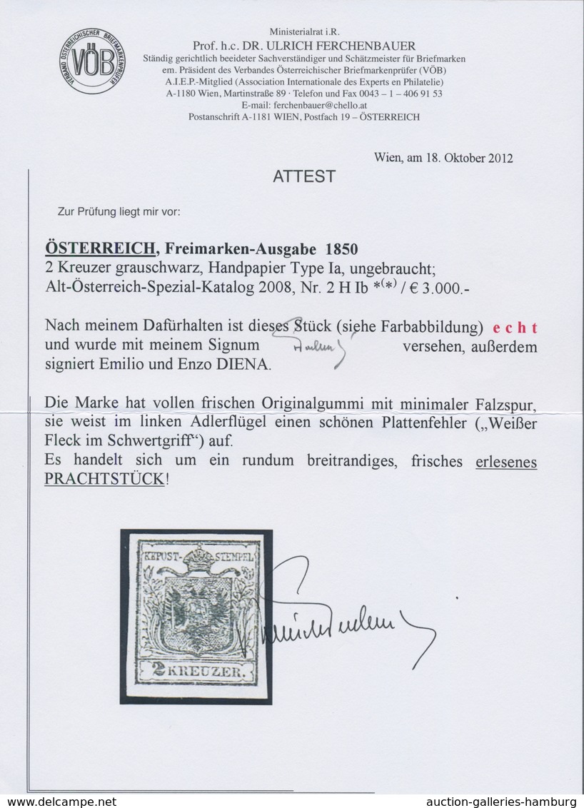 Österreich: 1850, 2 Kr Grauschwarz, Type Ia Auf Handpapier In Ungebrauchter Ausnahmeerhaltung, Volle - Ongebruikt