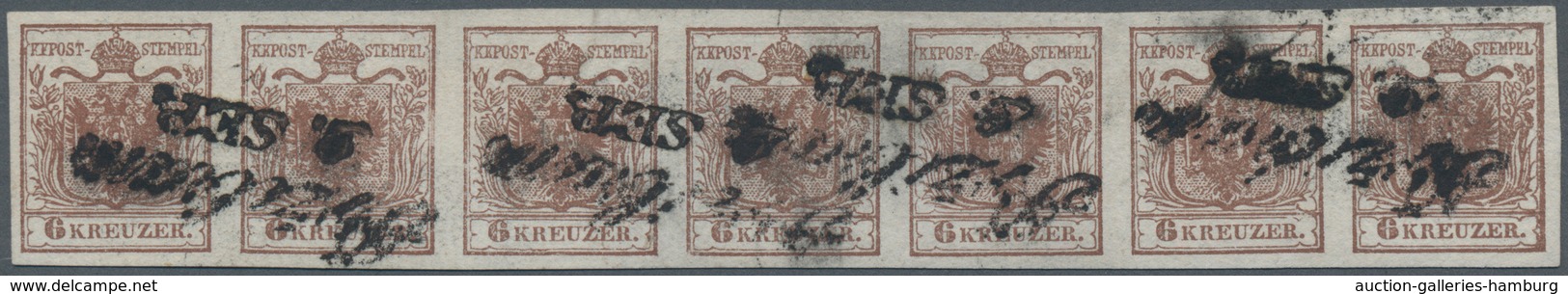 Österreich: 1850, 6 Kreuzer Braun Im Waager. 7er-Streifen Type Ib Entwertet Mit 4x L2 "PRZIBRAM", Di - Ongebruikt