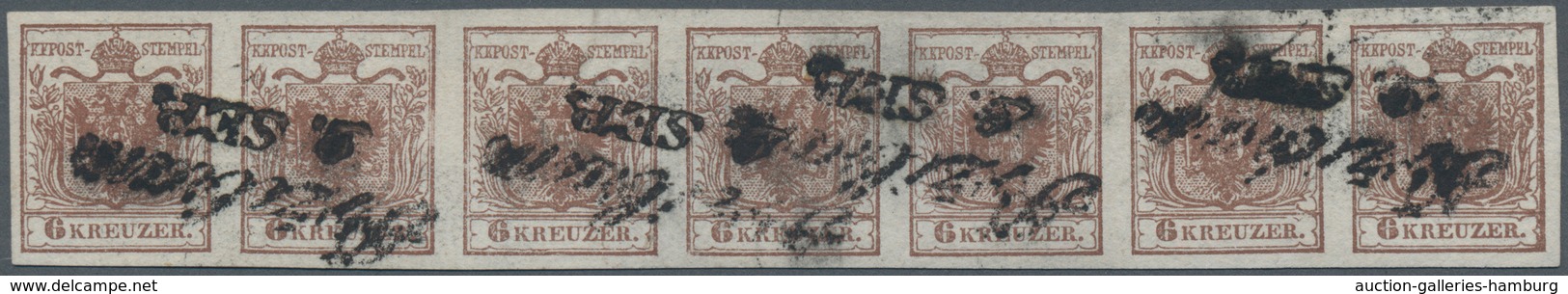 Österreich: 1850, 6 Kreuzer Braun Im Waager. 7er-Streifen Type Ib Entwertet Mit 4x L2 "PRZIBRAM", Di - Unused Stamps